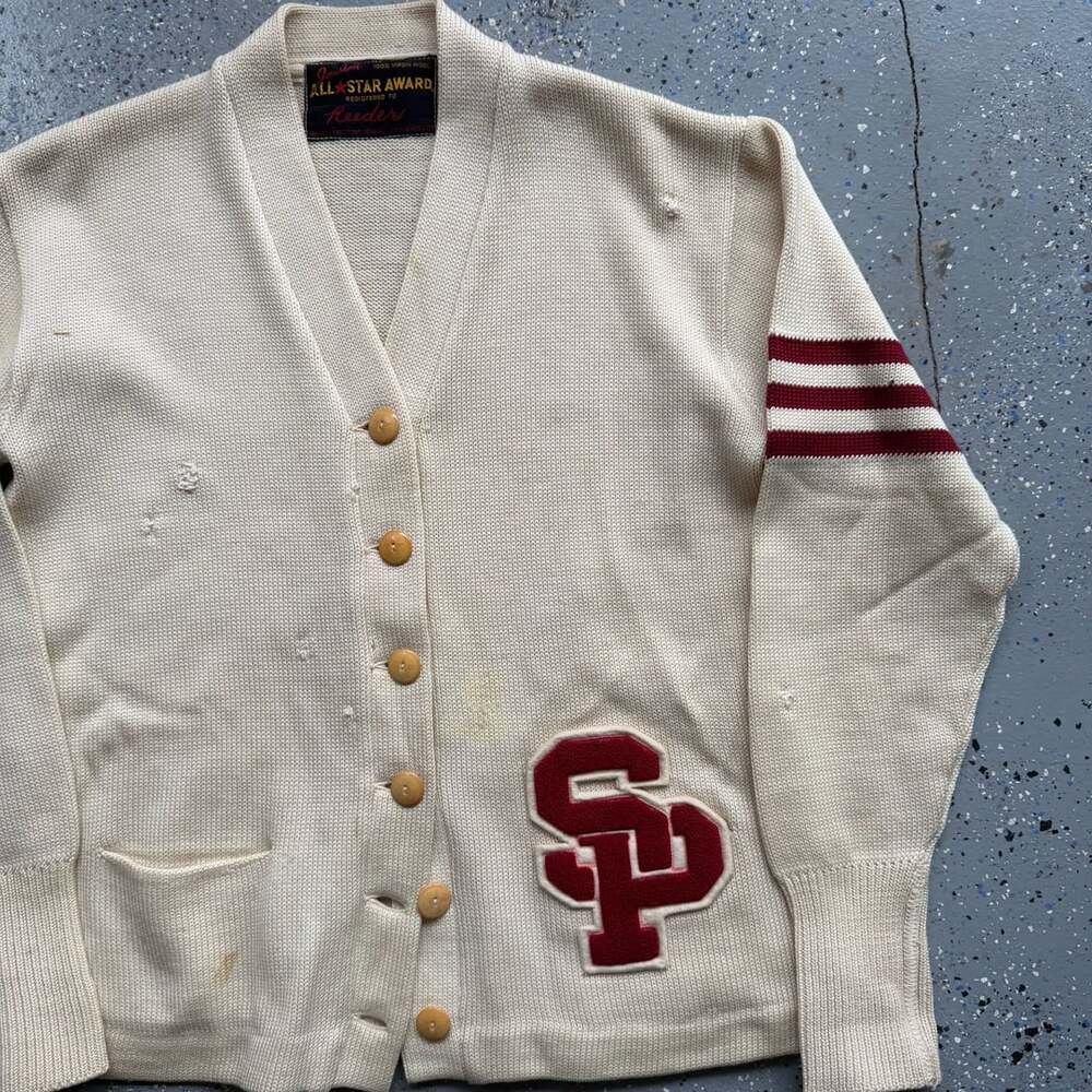 Vintage 1950s Jonesknit All Star Award Reeder Wool Varsity Cardigan Sweater - Picture 2 of 8